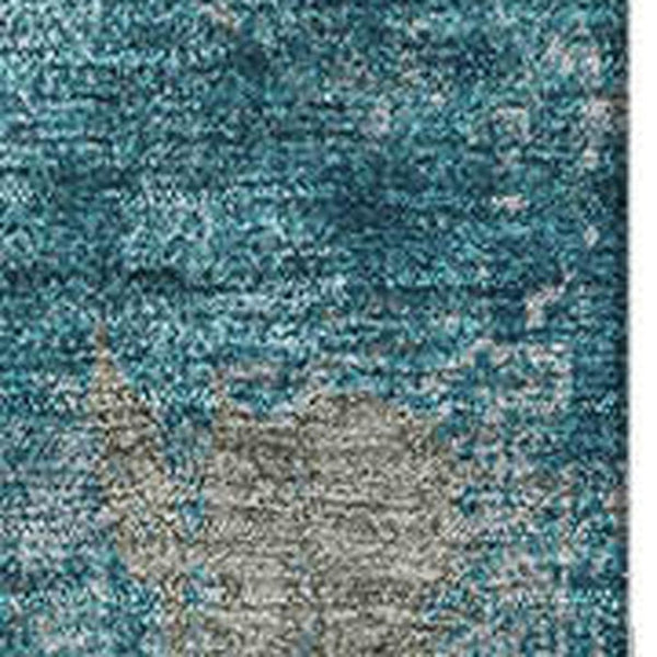 HomeRoots 5' Teal and Taupe Abstract Washable Area Rug - Stain Resistant, UV Protected, Perfect for Busy Homes 678025