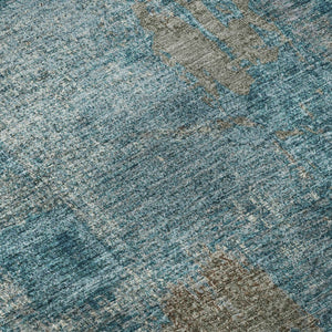 HomeRoots 8' Teal and Taupe Contemporary Abstract Washable Round Rug with UV Protection for Durability & Style 678026