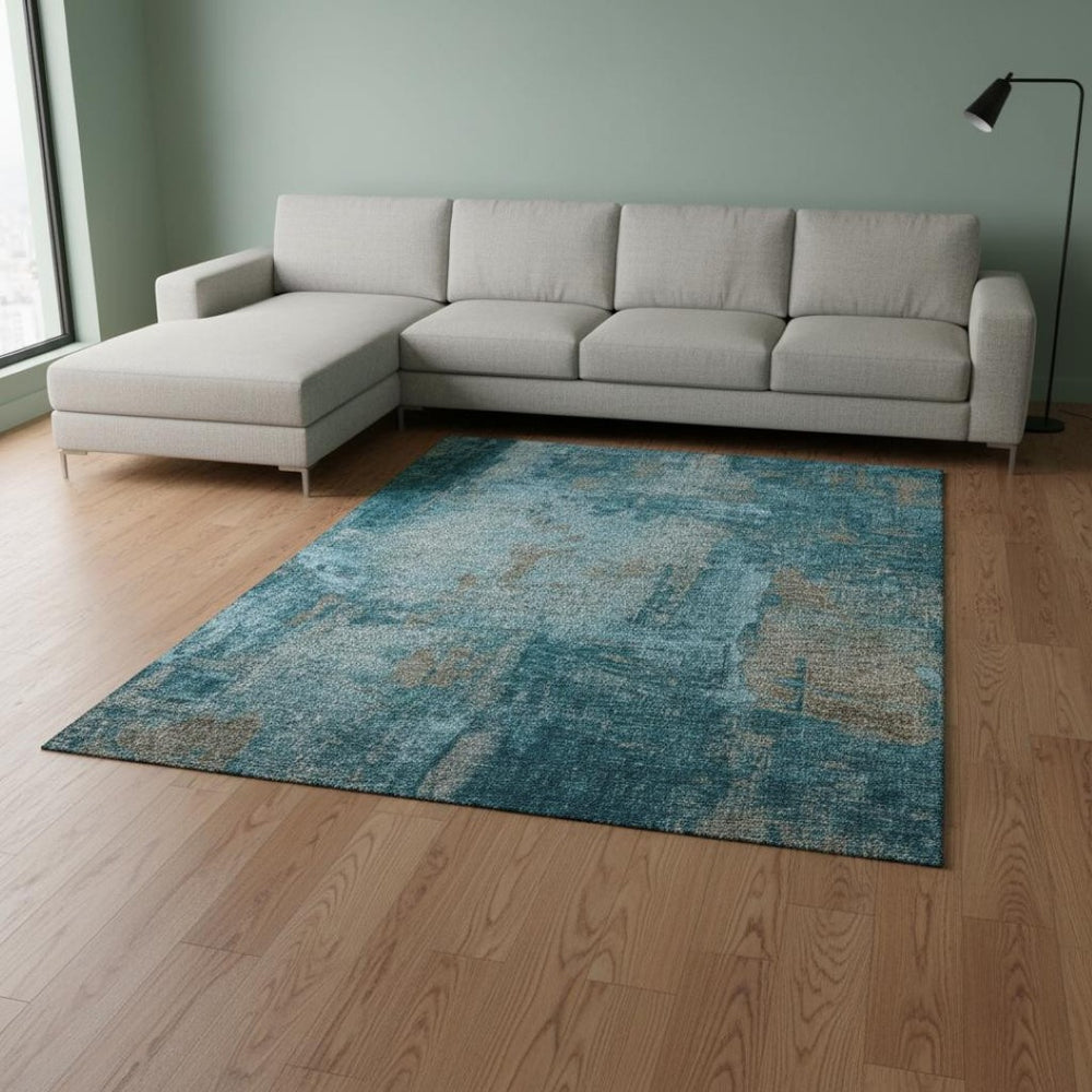 HomeRoots 8' X 10' Durable Teal and Taupe Abstract Area Rug – Washable, UV Protected, Perfect for Busy Homes! 678027