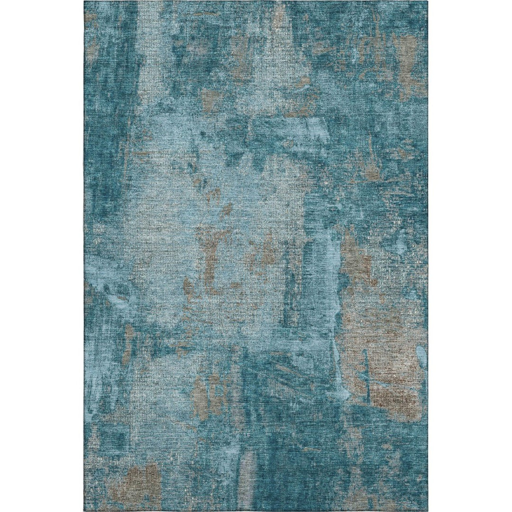 HomeRoots 8' X 10' Durable Teal and Taupe Abstract Area Rug – Washable, UV Protected, Perfect for Busy Homes! 678027