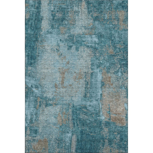 HomeRoots 8' X 10' Durable Teal and Taupe Abstract Area Rug – Washable, UV Protected, Perfect for Busy Homes! 678027
