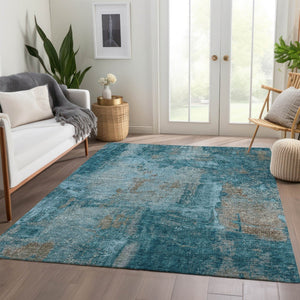 HomeRoots 8' X 10' Durable Teal and Taupe Abstract Area Rug – Washable, UV Protected, Perfect for Busy Homes! 678027