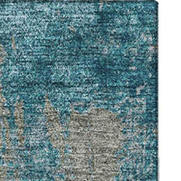 HomeRoots 8' X 10' Durable Teal and Taupe Abstract Area Rug – Washable, UV Protected, Perfect for Busy Homes! 678027