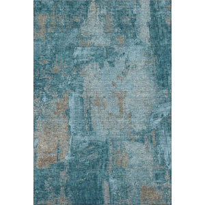 HomeRoots 9' X 12' Teal And Taupe Abstract Area Rug - Washable, UV-Protected, Stain-Resistant for High-Traffic Areas 678028