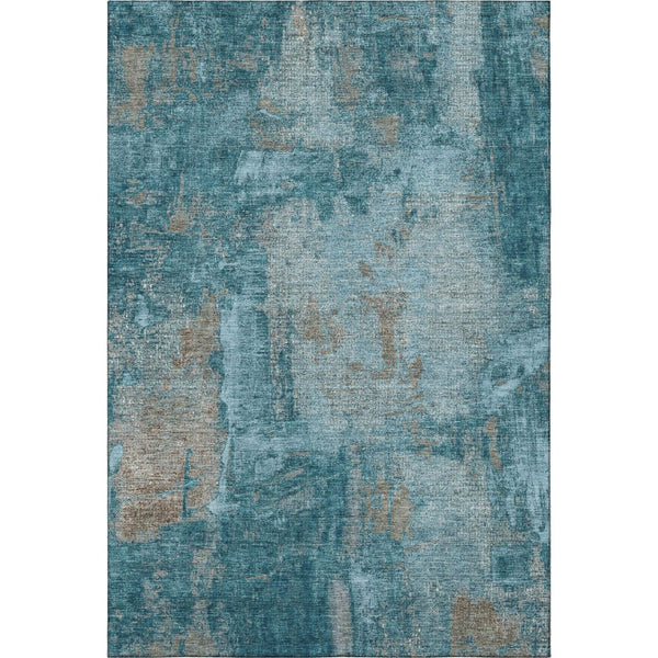 HomeRoots 9' X 12' Teal And Taupe Abstract Area Rug - Washable, UV-Protected, Stain-Resistant for High-Traffic Areas 678028