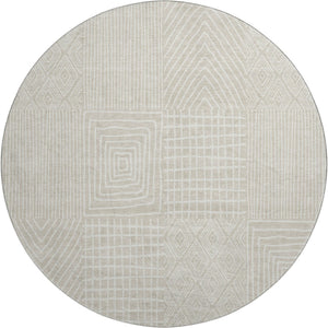 HomeRoots 8' Washable Beige and Ivory Geometric Round Rug – Durable, UV-Protected, Perfect for High-Traffic Areas 678032