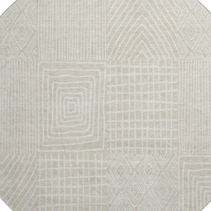HomeRoots 8' Washable Beige and Ivory Geometric Round Rug – Durable, UV-Protected, Perfect for High-Traffic Areas 678032