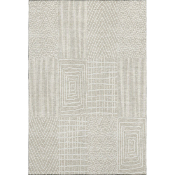 HomeRoots 8' X 10' Beige and Ivory Geometric Washable Area Rug - UV Protected, Durable, Stylish for Homes 678033