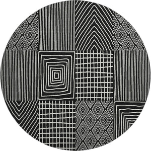 HomeRoots 8' Black and Ivory Geometric Washable Round Rug - Durable, Stylish, UV-Protected for Family Spaces 678038