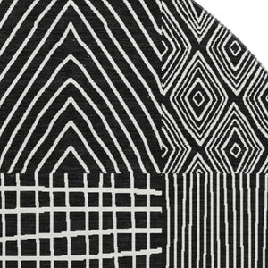 HomeRoots 8' Black and Ivory Geometric Washable Round Rug - Durable, Stylish, UV-Protected for Family Spaces 678038