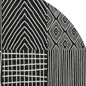 HomeRoots 8' Black and Ivory Geometric Washable Round Rug - Durable, Stylish, UV-Protected for Family Spaces 678038