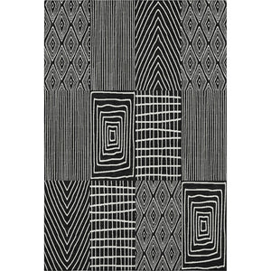 HomeRoots 9' X 12' Black and Ivory Geometric Area Rug - Washable, UV Protected, Durable for Busy Homes! 678040