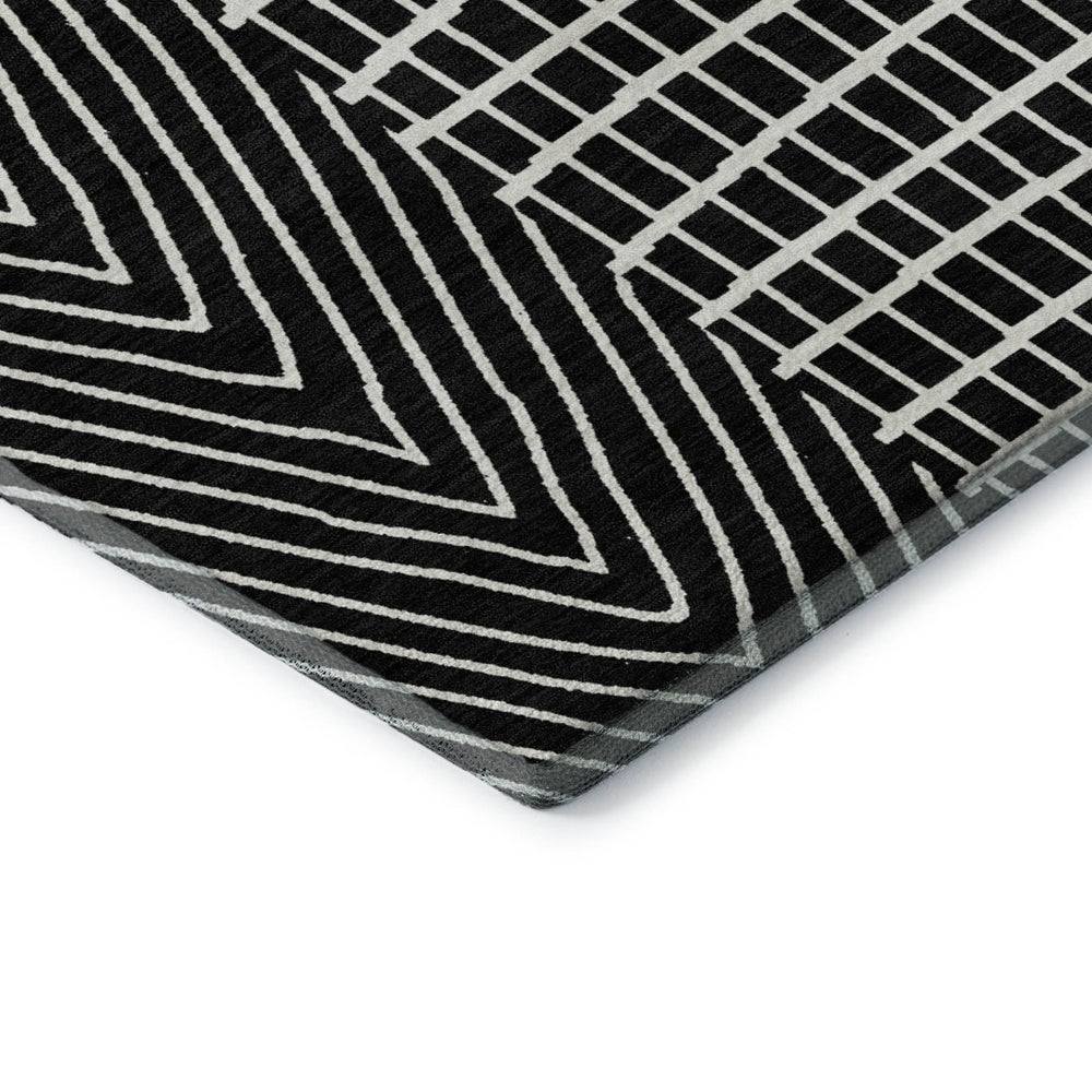 HomeRoots 9' X 12' Black and Ivory Geometric Area Rug - Washable, UV Protected, Durable for Busy Homes! 678040