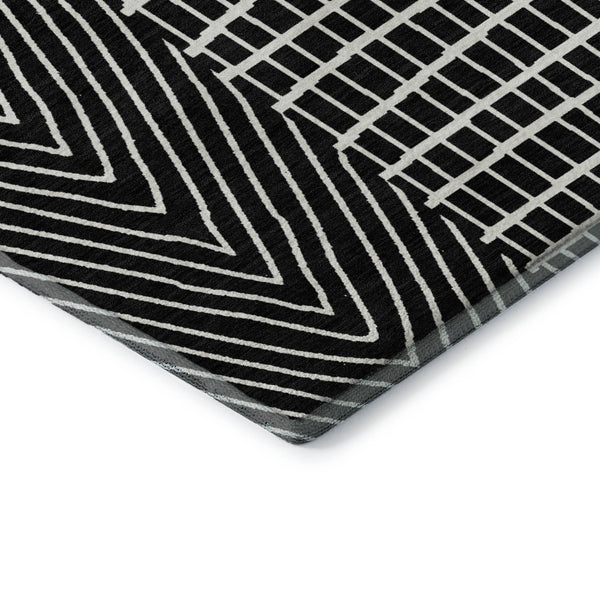 HomeRoots 9' X 12' Black and Ivory Geometric Area Rug - Washable, UV Protected, Durable for Busy Homes! 678040