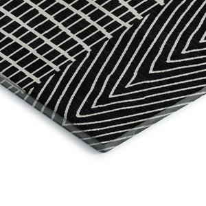HomeRoots 9' X 12' Black and Ivory Geometric Area Rug - Washable, UV Protected, Durable for Busy Homes! 678040