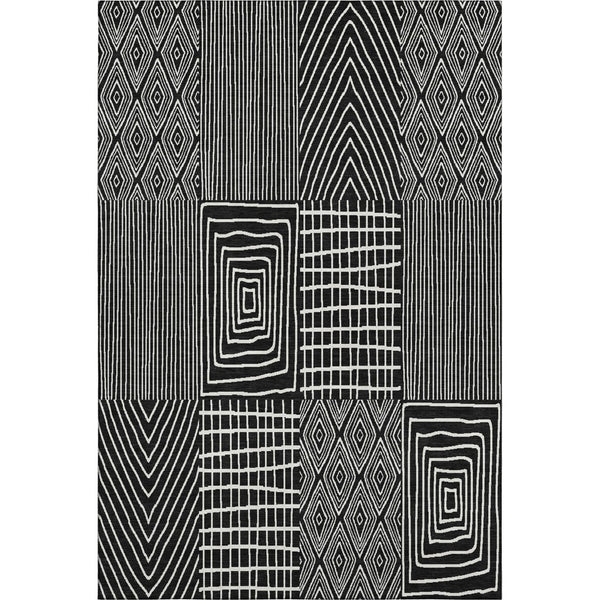 HomeRoots 10' X 14' Black And Ivory Geometric Area Rug - Stylish, Washable, Stain-Resistant & UV Protected! 678041