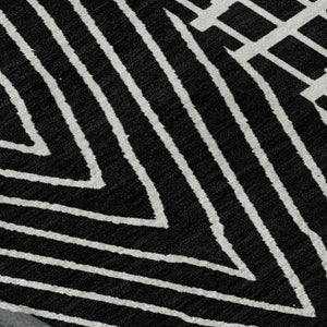 HomeRoots 10' X 14' Black And Ivory Geometric Area Rug - Stylish, Washable, Stain-Resistant & UV Protected! 678041