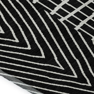 HomeRoots 10' X 14' Black And Ivory Geometric Area Rug - Stylish, Washable, Stain-Resistant & UV Protected! 678041