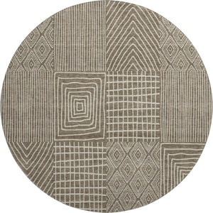 HomeRoots 8' Washable Round Rug with Brown and Beige Geometric Design, UV Protection, Stain Resistant & Non-Slip 678044