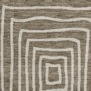 HomeRoots 8' Washable Round Rug with Brown and Beige Geometric Design, UV Protection, Stain Resistant & Non-Slip 678044