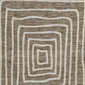 HomeRoots 8' Washable Round Rug with Brown and Beige Geometric Design, UV Protection, Stain Resistant & Non-Slip 678044