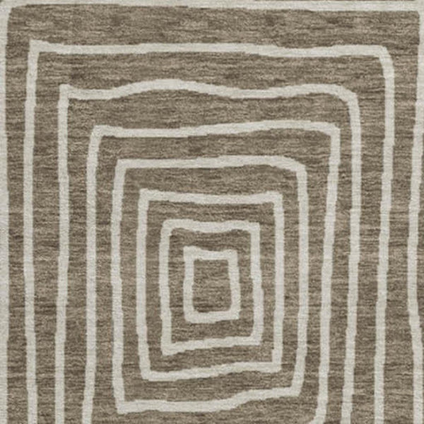HomeRoots 8' Washable Round Rug with Brown and Beige Geometric Design, UV Protection, Stain Resistant & Non-Slip 678044