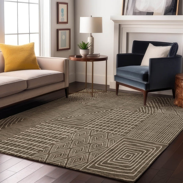 HomeRoots 8' X 10' Stylish Brown & Beige Geometric Area Rug – Washable, UV-Protected, Ideal for High-Traffic Spaces 678045