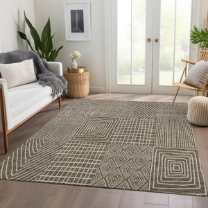 HomeRoots 8' X 10' Stylish Brown & Beige Geometric Area Rug – Washable, UV-Protected, Ideal for High-Traffic Spaces 678045