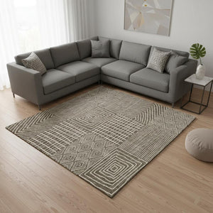 HomeRoots 9' X 12' Brown And Beige Geometric Area Rug – Stylish, Washable, UV-Protected for Modern Homes! 678046