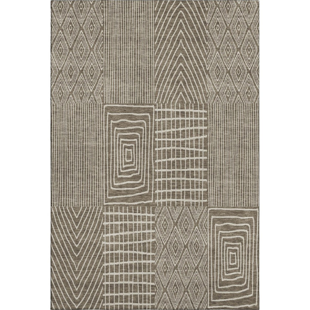 HomeRoots 10' X 14' Brown And Beige Geometric Area Rug – Durable, Stain-Resistant, UV Protected for Homes 678047