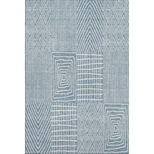 HomeRoots 5' X 8' Denim Blue & Ivory Geometric Area Rug - Washable, UV-Protected, Stain-Resistant Design! 678049