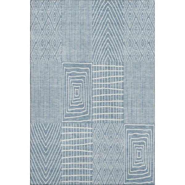HomeRoots 5' X 8' Denim Blue & Ivory Geometric Area Rug - Washable, UV-Protected, Stain-Resistant Design! 678049