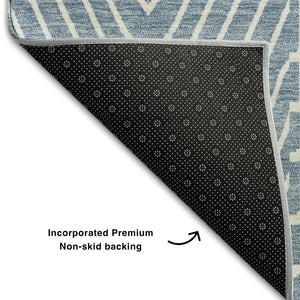 HomeRoots 5' X 8' Denim Blue & Ivory Geometric Area Rug - Washable, UV-Protected, Stain-Resistant Design! 678049