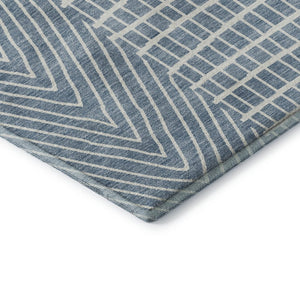 HomeRoots 5' X 8' Denim Blue & Ivory Geometric Area Rug - Washable, UV-Protected, Stain-Resistant Design! 678049