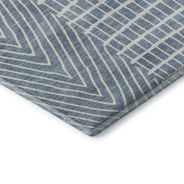 HomeRoots 5' X 8' Denim Blue & Ivory Geometric Area Rug - Washable, UV-Protected, Stain-Resistant Design! 678049