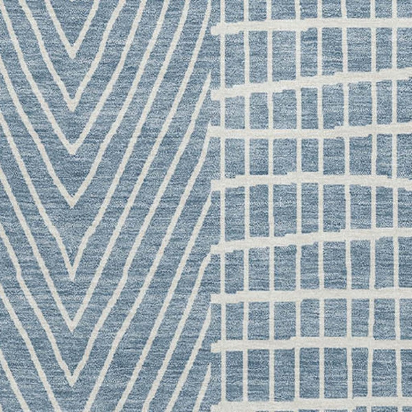 HomeRoots 5' X 8' Denim Blue & Ivory Geometric Area Rug - Washable, UV-Protected, Stain-Resistant Design! 678049