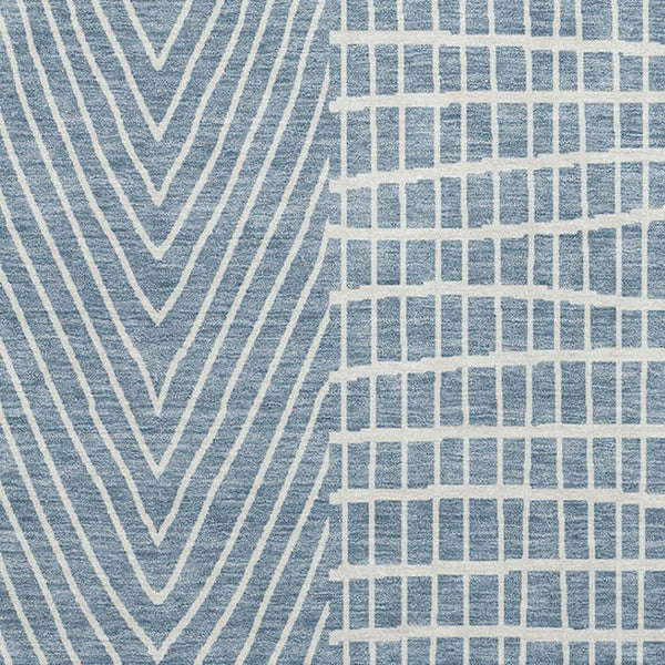 HomeRoots 5' X 8' Denim Blue & Ivory Geometric Area Rug - Washable, UV-Protected, Stain-Resistant Design! 678049