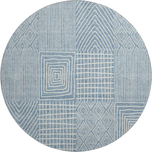 HomeRoots 8' Denim Blue Geometric Washable Round Rug - UV Protected, Stain Resistant, Perfect for High-Traffic Areas 678050