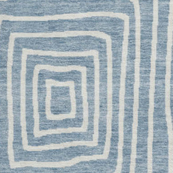 HomeRoots 8' Denim Blue Geometric Washable Round Rug - UV Protected, Stain Resistant, Perfect for High-Traffic Areas 678050
