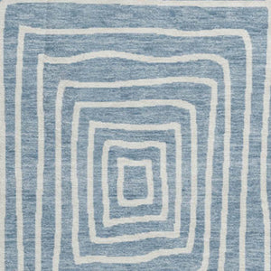 HomeRoots 8' Denim Blue Geometric Washable Round Rug - UV Protected, Stain Resistant, Perfect for High-Traffic Areas 678050