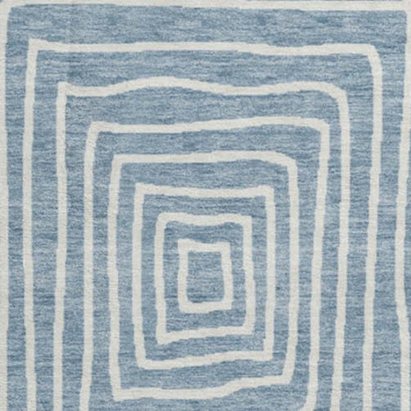 HomeRoots 8' Denim Blue Geometric Washable Round Rug - UV Protected, Stain Resistant, Perfect for High-Traffic Areas 678050