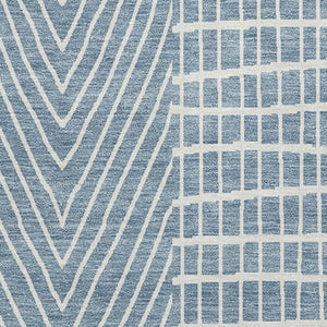 HomeRoots 8' X 10' Geometric Denim Blue & Ivory Area Rug - Washable, UV-Protected, Perfect for High-Traffic Spaces 678051