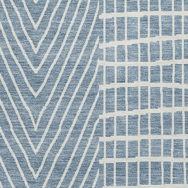 HomeRoots 8' X 10' Geometric Denim Blue & Ivory Area Rug - Washable, UV-Protected, Perfect for High-Traffic Spaces 678051