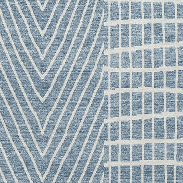 HomeRoots 9' Stylish Denim Blue & Ivory Geometric Washable Area Rug - Durable, Stain-Resistant & UV Protected 678052