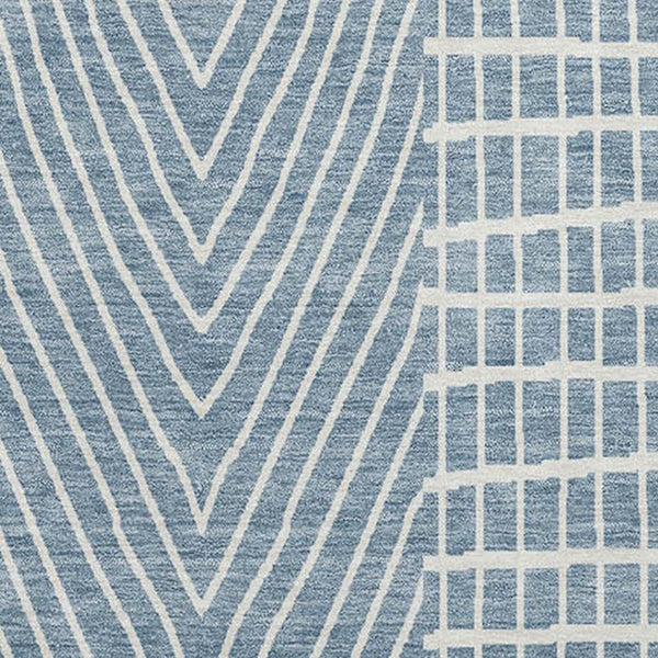 HomeRoots 10' X 14' Denim Blue Geometric Area Rug - Washable, Stain Resistant & UV Protected for Modern Spaces 678053