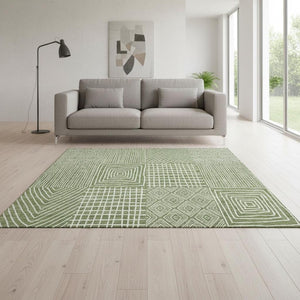HomeRoots 5' X 8' Stylish Green & Ivory Geometric Area Rug - Durable, Washable, UV Protected for Any Space 678055