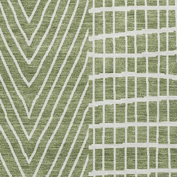 HomeRoots 5' X 8' Stylish Green & Ivory Geometric Area Rug - Durable, Washable, UV Protected for Any Space 678055