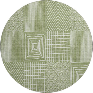 HomeRoots 8' Green and Ivory Geometric Round Rug – Washable, UV-Protected, Durable for High-Traffic Areas 678056