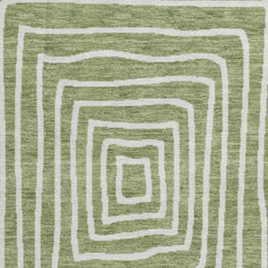 HomeRoots 8' Green and Ivory Geometric Round Rug – Washable, UV-Protected, Durable for High-Traffic Areas 678056