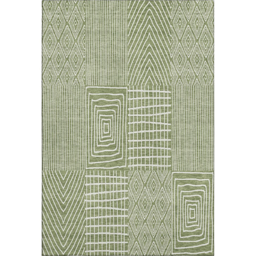 HomeRoots 8' X 10' Green & Ivory Geometric Washable Area Rug - Durable, Stain Resistant, UV Protected Design 678057